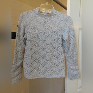 FRAYI.D Women Light Gray Floral Lace Long Sleeve Top blouse Size XS